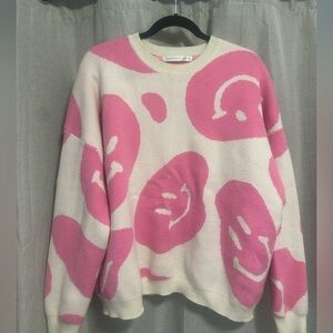 Altar'd State Pink and Cream Smiley Sweater
